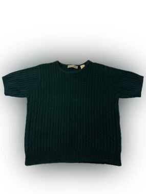 Vintage Chaus Emerald Green Cable Knit Short Sleeve Sweater Angora L
